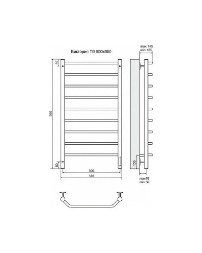Электрический полотенцесушитель Terminus Виктория П9 500x950 4660059580166 Хром