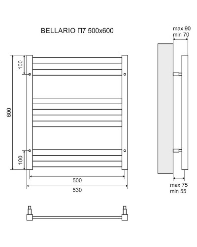 Водяной полотенцесушитель Lemark Bellario П7 50х60 LM68607BL Черный