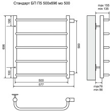 Водяной полотенцесушитель Terminus Стандарт П5 500x696 4670030725301 Хром с боковым подключением