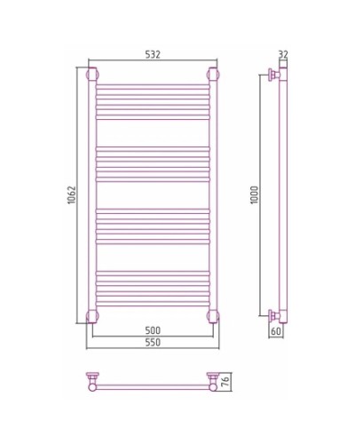 Полотенцесушитель водяной 1000х500 Сунержа Богема+ 00-0220-1050