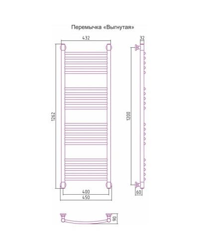 Полотенцесушитель водяной 1200х400 перемычка выгнутая Сунержа Богема+ 00-0221-1240