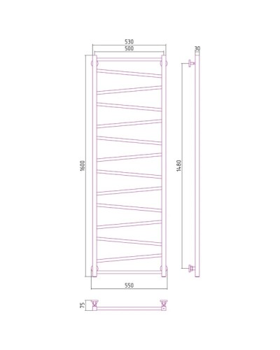 Полотенцесушитель водяной 1600х500 подключение нижнее Сунержа Сирокко 00-0253-1650