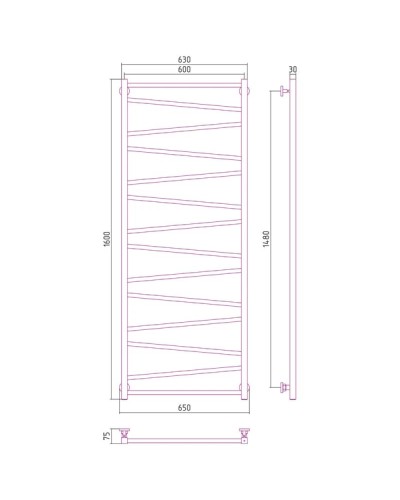 Полотенцесушитель водяной 1600х600 подключение нижнее Сунержа Сирокко 00-0253-1660