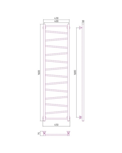 Полотенцесушитель водяной 1600х400 подключение нижнее Сунержа Сирокко 00-0253-1640