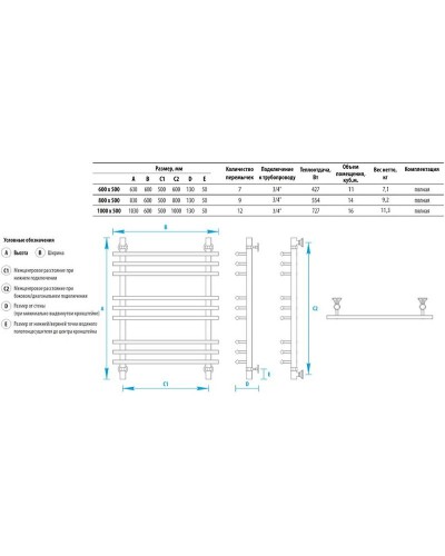 Водяной полотенцесушитель Energy Ideal 1000х500 EWTRIDEAL1005000000 Хром