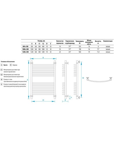 Водяной полотенцесушитель Energy Elite 1200x500 EWTRELITE1205000000 Хром