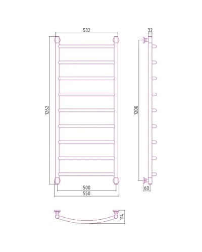 Полотенцесушитель водяной 1200х500 Сунержа Галант+ 00-0200-1250