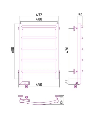 Полотенцесушитель электрический 600х400 МЭМ правый Сунержа Галант 2.0 00-5201-6040