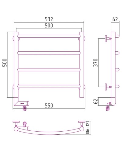 Полотенцесушитель электрический 500х500 МЭМ правый Сунержа Галант 2.0 00-5201-5050