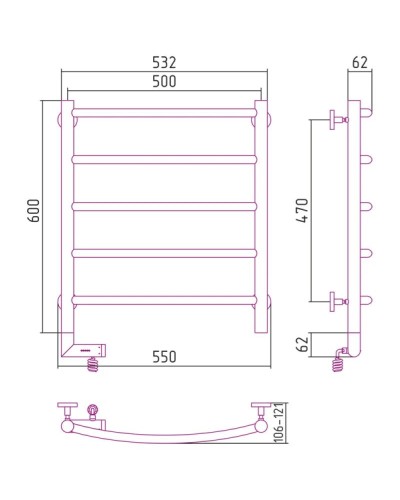 Полотенцесушитель электрический 600х500 МЭМ левый Сунержа Галант 2.0 00-5200-6050