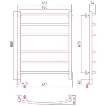 Полотенцесушитель электрический 800х600 МЭМ левый Сунержа Галант 2.0 00-5200-8060