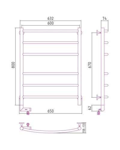 Полотенцесушитель электрический 800х600 МЭМ левый Сунержа Галант 2.0 00-5200-8060