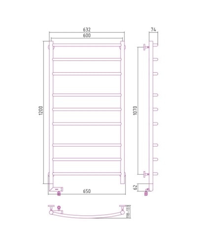 Полотенцесушитель электрический 1200х600 МЭМ правый Сунержа Галант 2.0 00-5201-1260