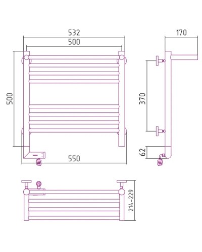 Полотенцесушитель электрический 500х500 МЭМ левый Сунержа Богема с полкой 2.0 00-5206-5050