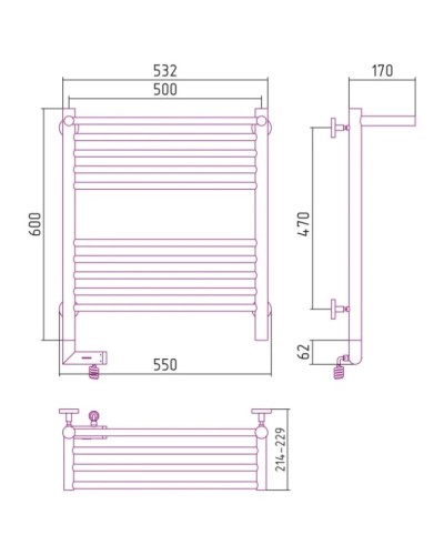 Полотенцесушитель электрический 600х500 МЭМ левый Сунержа Богема с полкой 2.0 00-5206-6050