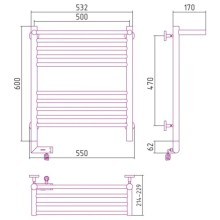 Полотенцесушитель электрический 600х500 МЭМ правый Сунержа Богема с полкой 2.0 00-5207-6050