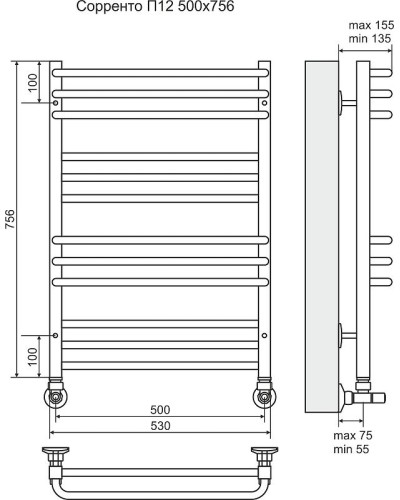 Водяной полотенцесушитель Terminus Соренто П12 500x756 4620768882326 Хром