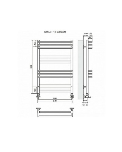 Водяной полотенцесушитель Terminus Кельн П12 500х800 4630080268364 Хром