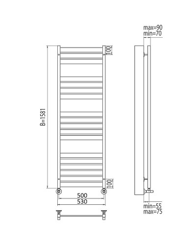 Водяной полотенцесушитель Terminus Латтэ П18 500x1581 4620768886171 Хром