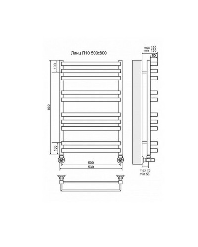 Водяной полотенцесушитель Terminus Линц П10 500x800 4630080268388 Хром