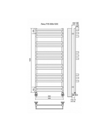 Водяной полотенцесушитель Terminus Линц П15 500x1200 4630080268395 Хром