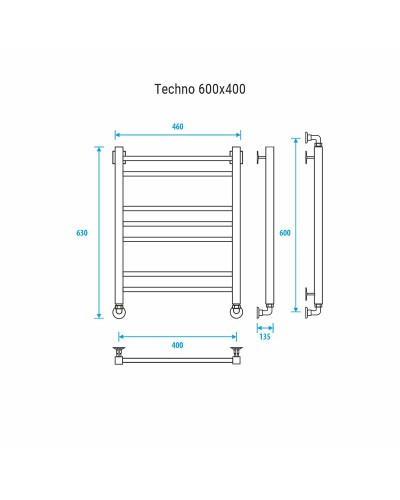 Водяной полотенцесушитель Energy Techno 600x400 EWTR0TECH0604000000 Хром