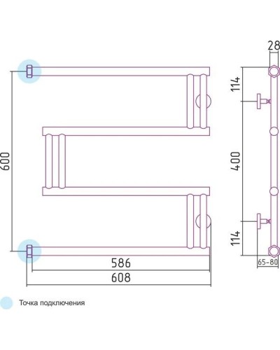 Полотенцесушитель водяной 600x600 сатин Сунержа High-Tech+ model "M" 071-4050-6060