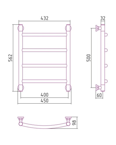 Полотенцесушитель водяной 500х400 шампань матовая Сунержа Галант+ 022-0200-5040