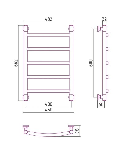 Полотенцесушитель водяной 600х400 шампань матовая  Сунержа Галант+ 022-0200-6040