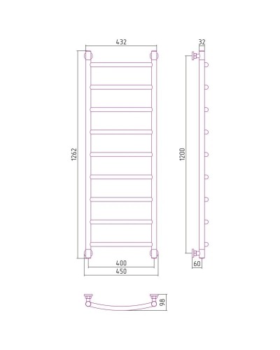 Полотенцесушитель водяной 1200х400 золотой матовый Сунержа Галант+ 032-0200-1240