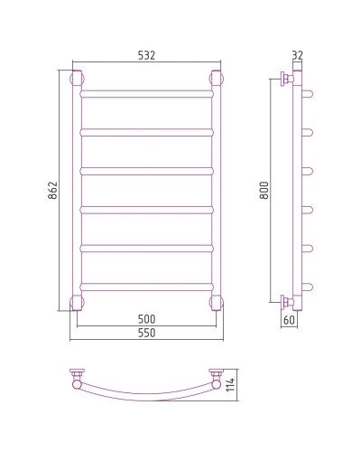 Полотенцесушитель водяной 800х500 шампань матовая Сунержа Галант+ 022-0200-8050