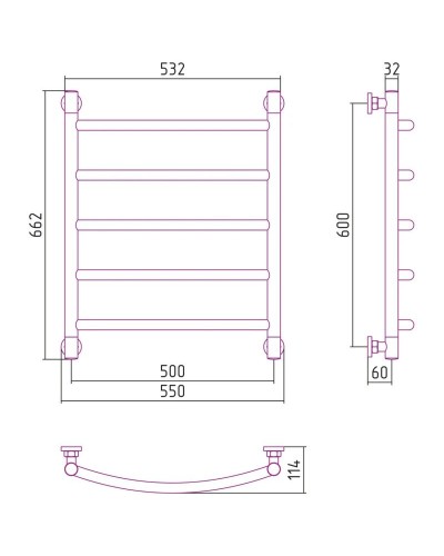 Полотенцесушитель водяной 600х500 шампань Сунержа Галант+ 020-0200-6050