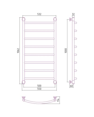 Полотенцесушитель водяной 1000х500 античное белое золото Сунержа Галант+ 10-0200-1050