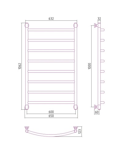 Полотенцесушитель водяной 1000х600 состаренная латунь Сунержа Галант+ 051-0200-1060