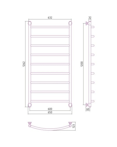 Полотенцесушитель водяной 1200х600 античное белое золото Сунержа Галант+ 10-0200-1260