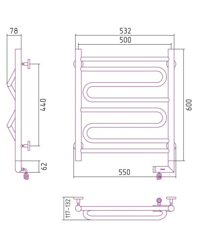 Полотенцесушитель электрический 600х500 МЭМ правый Сунержа Элегия 2.0 00-5219-6050