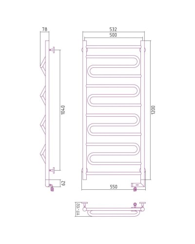 Полотенцесушитель электрический 1200х500 МЭМ правый Сунержа Элегия 2.0 00-5219-1250