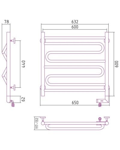 Полотенцесушитель электрический 600х600 МЭМ правый Сунержа Элегия 2.0 00-5219-6060