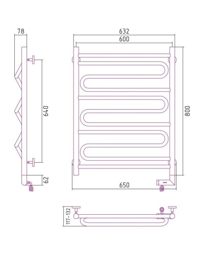 Полотенцесушитель электрический 800х600 МЭМ правый Сунержа Элегия 2.0 00-5219-8060