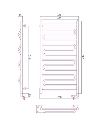 Полотенцесушитель электрический 1200х600 МЭМ правый Сунержа Элегия 2.0 00-5219-1260