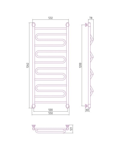 Полотенцесушитель водяной 1200х500 Сунержа Элегия+ 00-0205-1250