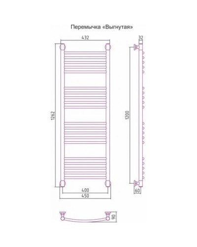 Полотенцесушитель водяной 1200х400 перемычка выгнутая белый матовый Сунержа Богема+ 30-0221-1240