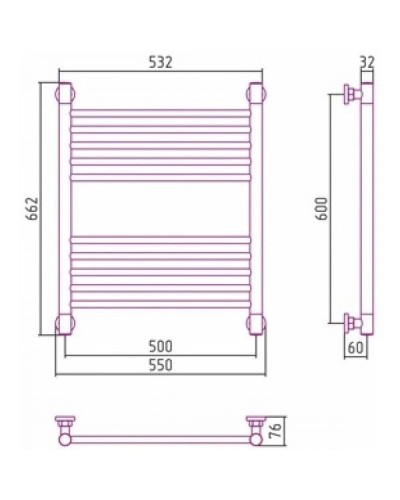 Полотенцесушитель водяной 600х500 шампань Сунержа Богема+ 020-0220-6050