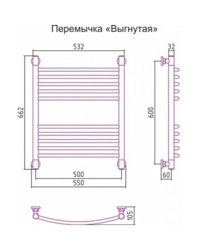 Полотенцесушитель водяной 600х500 перемычка выгнутая черный матовый Сунержа Богема+ 31-0221-6050
