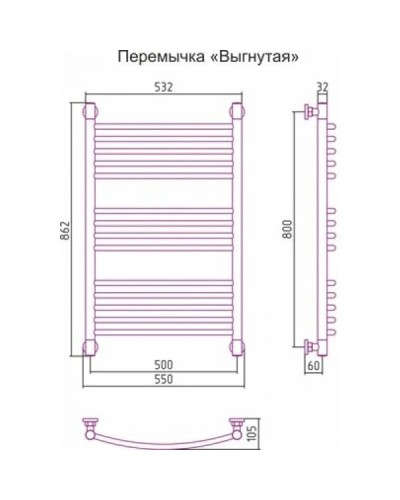 Полотенцесушитель водяной 800х500 перемычка выгнутая золотой матовый Сунержа Богема+ 032-0221-8050