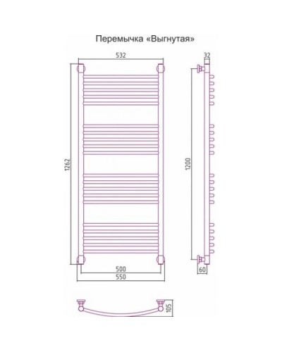 Полотенцесушитель водяной 1200х500 перемычка выгнутая золотой Сунержа Богема+ 03-0221-1250