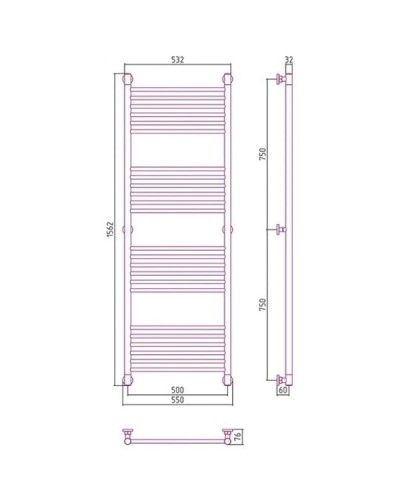 Полотенцесушитель водяной 1500х500 сатин Сунержа Богема+ 071-0220-1550