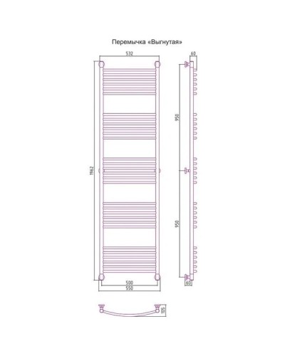 Полотенцесушитель водяной 1900х500 перемычка выгнутая золотой матовый Сунержа Богема+ 032-0221-1950