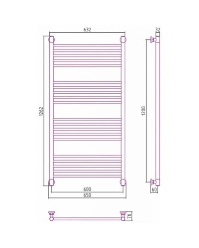 Полотенцесушитель водяной 1200х600 черный матовый Сунержа Богема+ 31-0220-1260