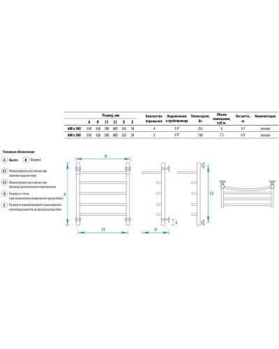 Водяной полотенцесушитель Energy Classic Modus 800x500 EWTRCLASM0805010000 с полкой Хром